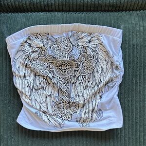 White Tube Top with Wing and Cross Design